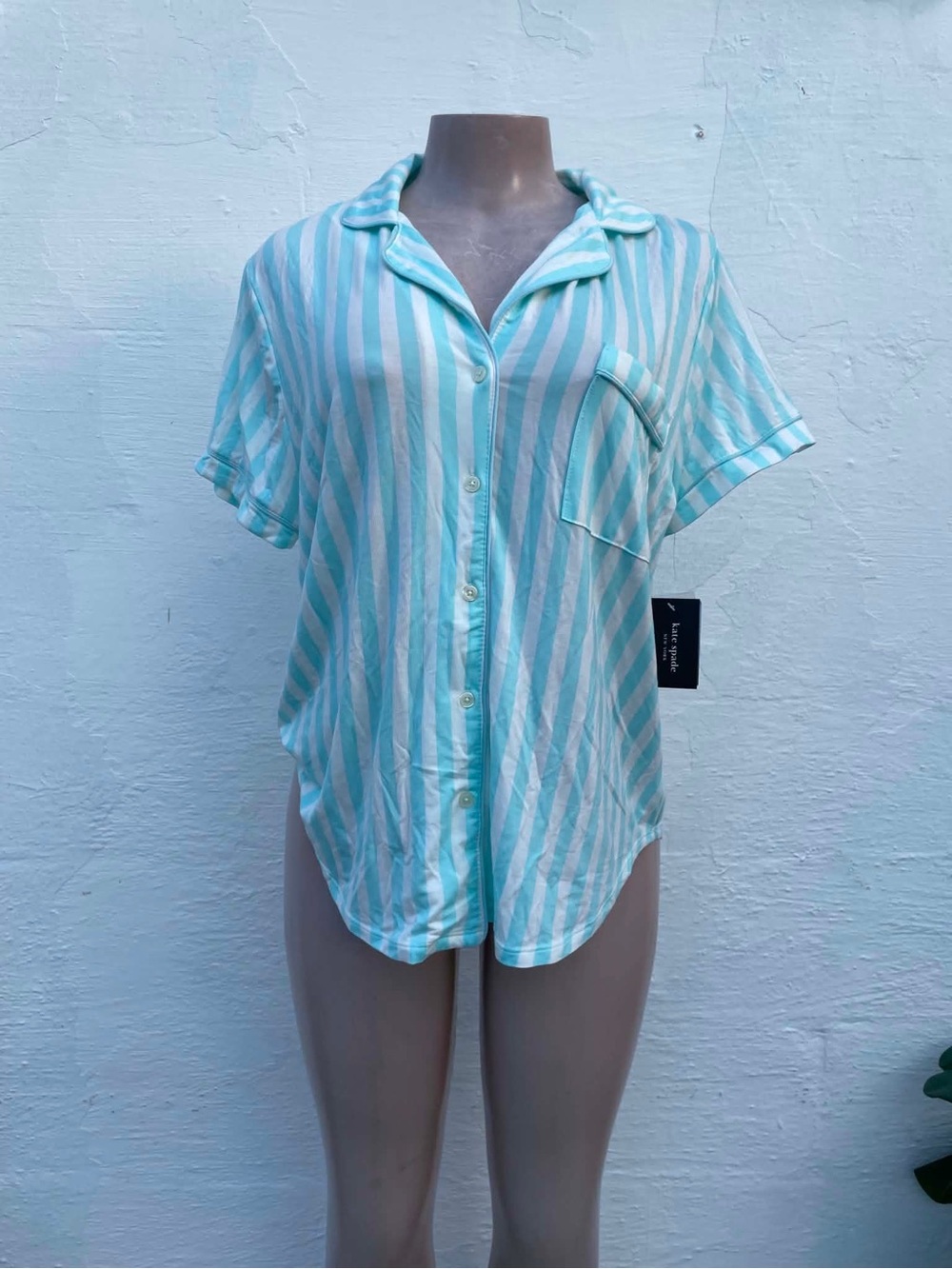 kate spade Mint Green and White Striped Button-Down Shirt